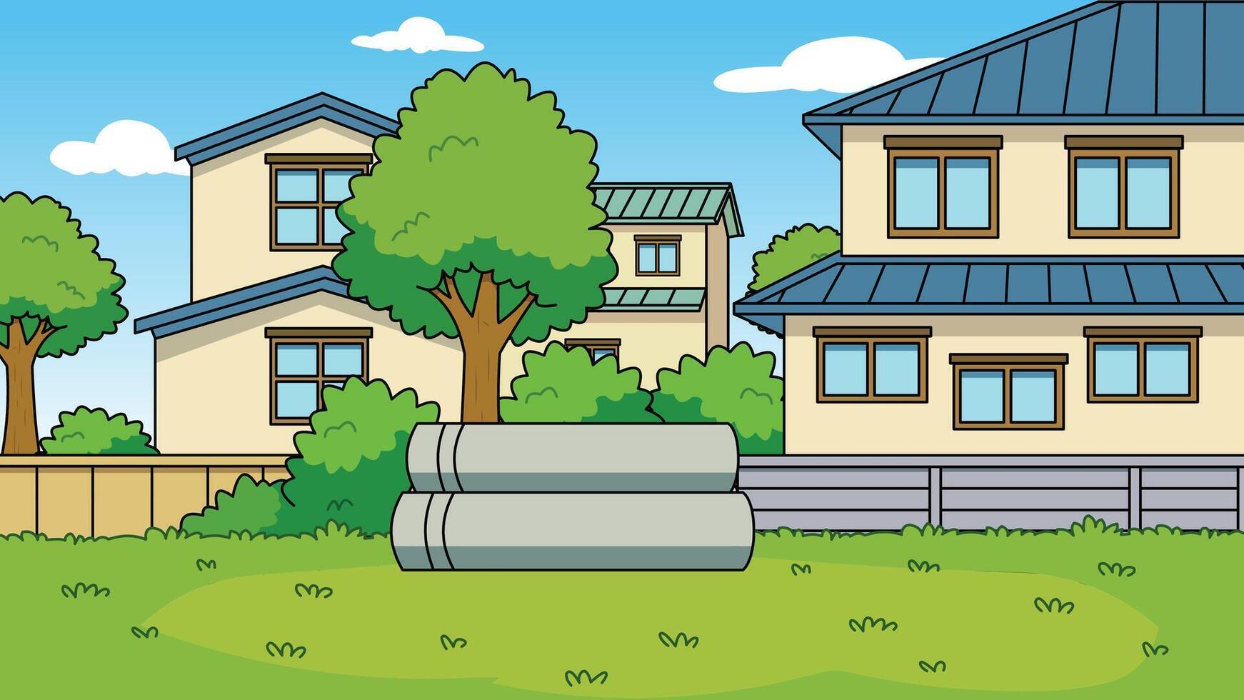 A sunny day in the neighborhood houses trees and a peaceful garden vector