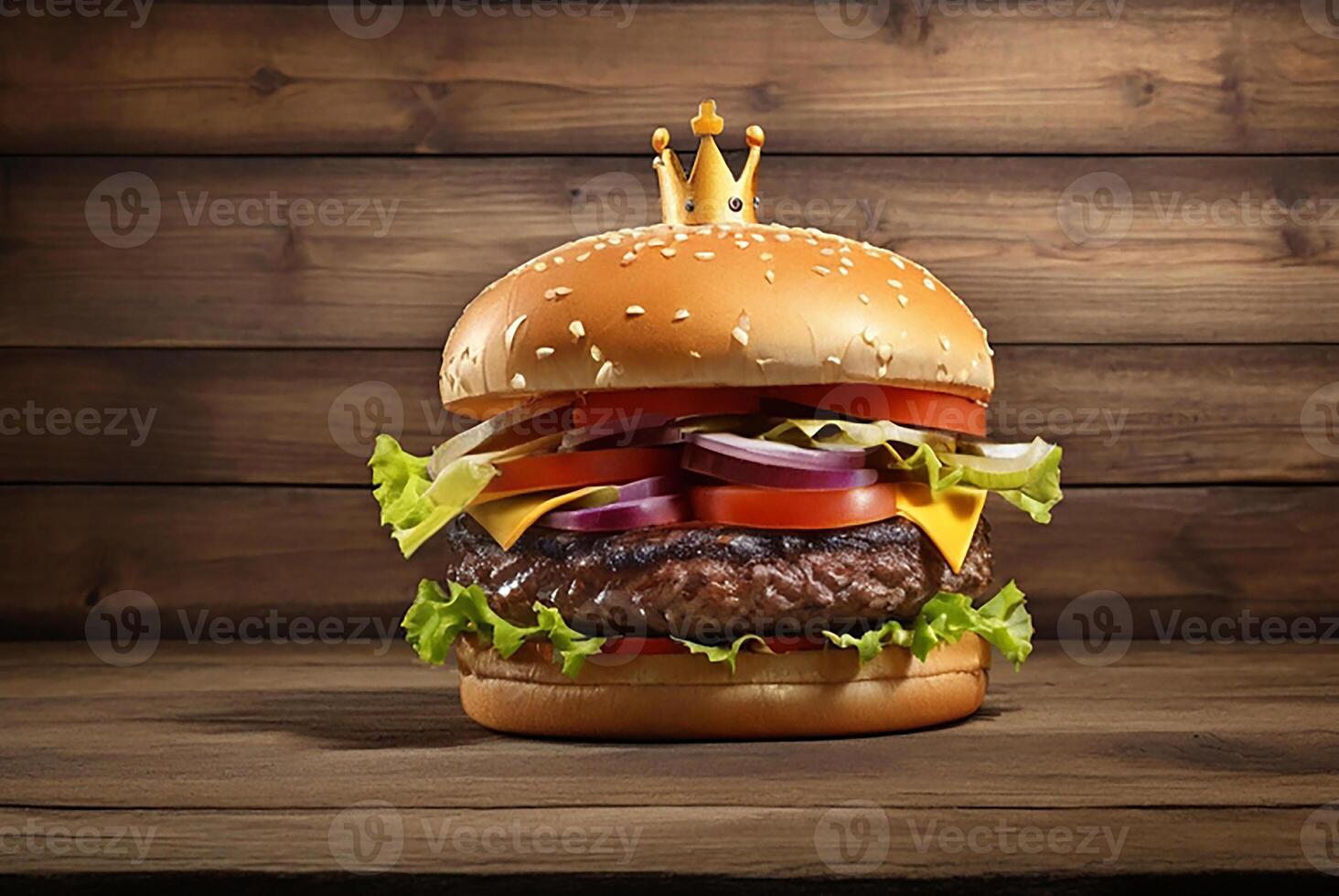 A hamburger with a crown on top of it photo