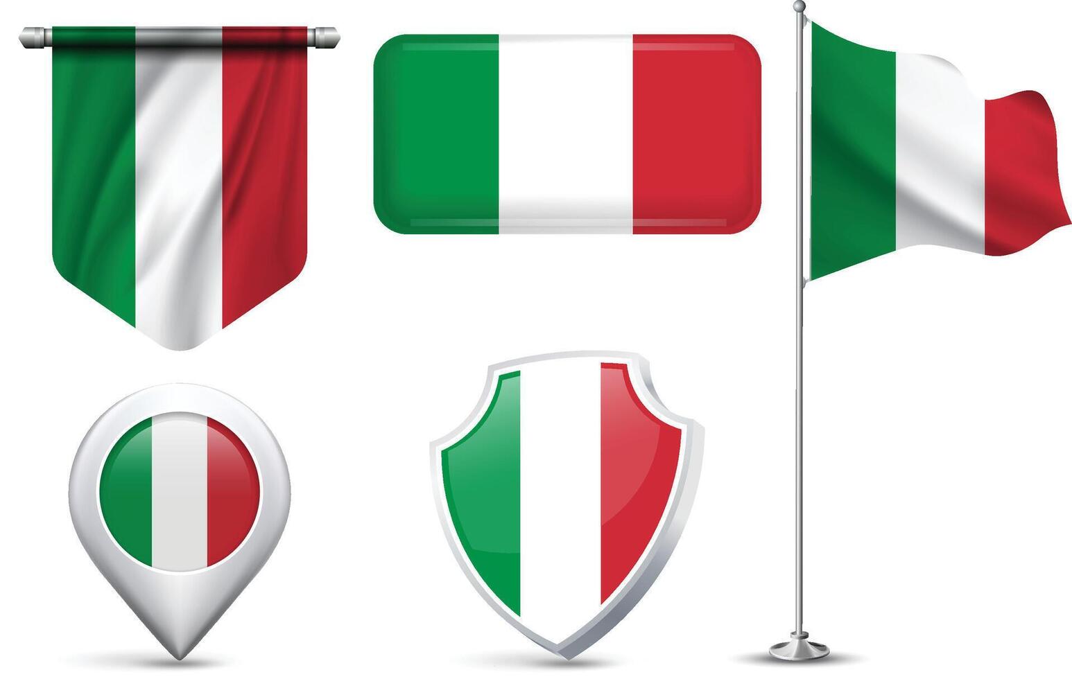 Set of Italy Flags in Different Shapes and Styles vector