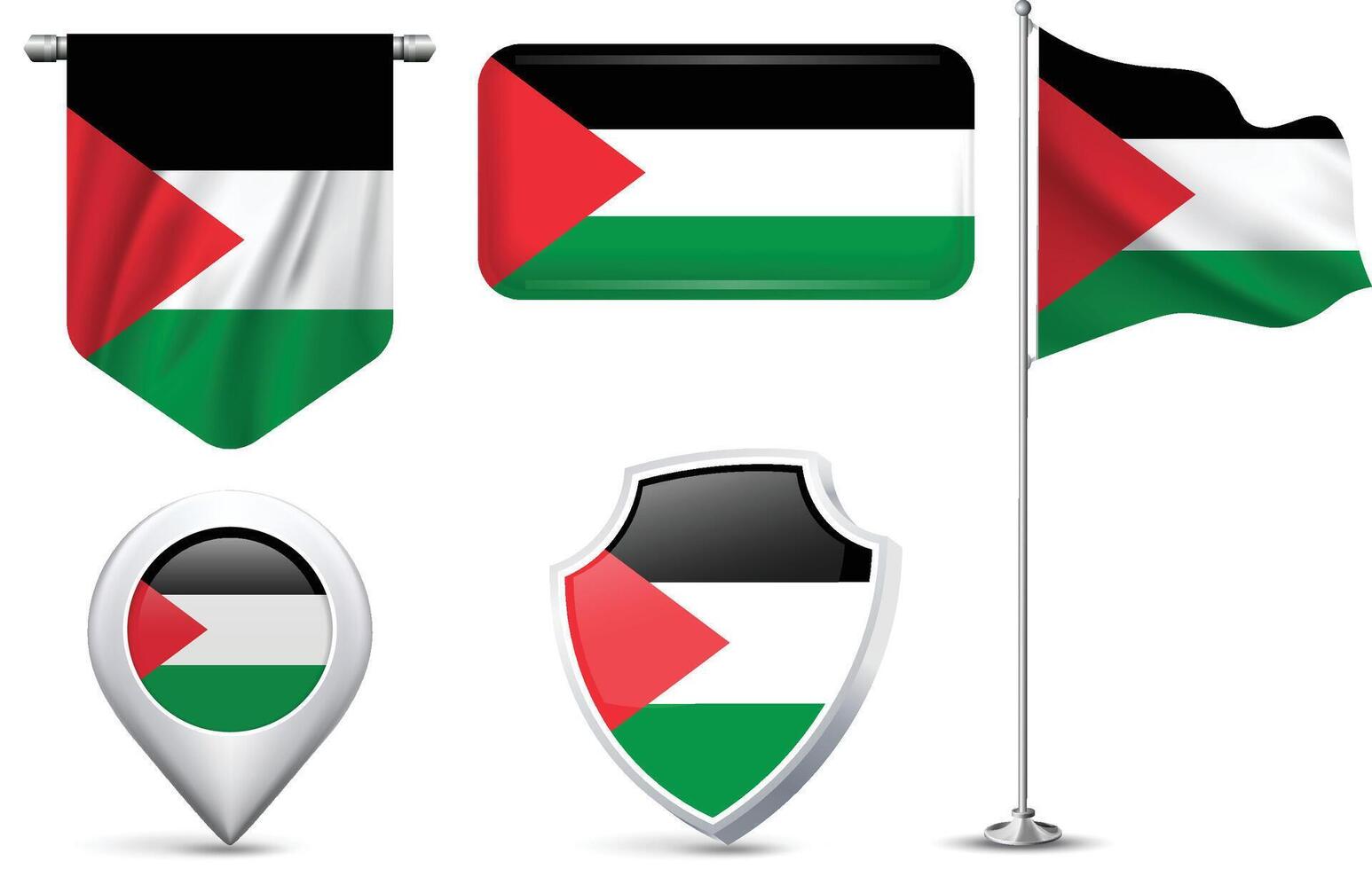 Set of Palestine Flags in Different Shapes and Styles vector