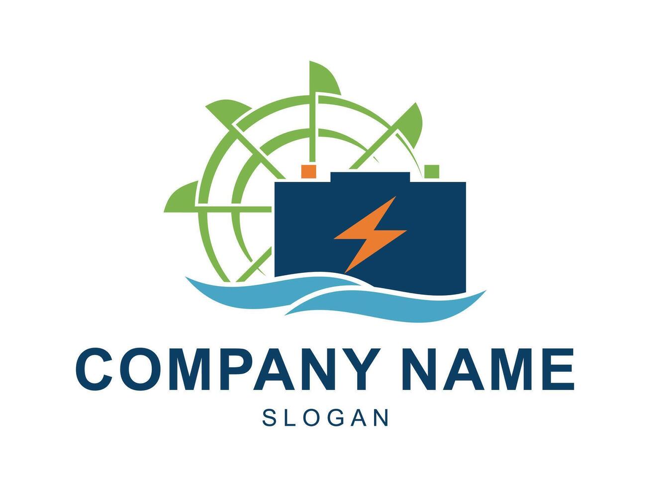 Sophisticated Modern Water Turbine and Battery Logo Design vector