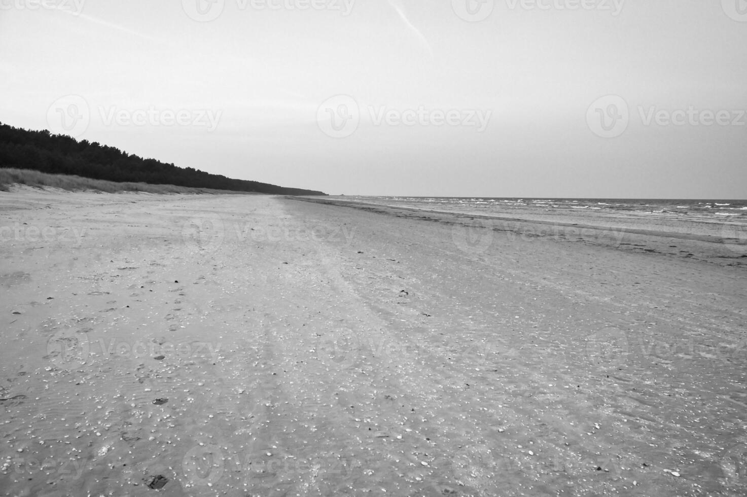 View over the beach on the island of Usedom on the Baltic Sea in black and white photo