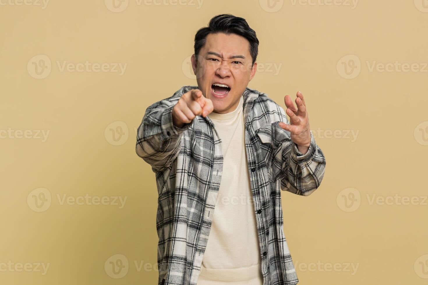 Man having quarrel irritation displeasure, blaming scolding for failure, asking why this happened, photo