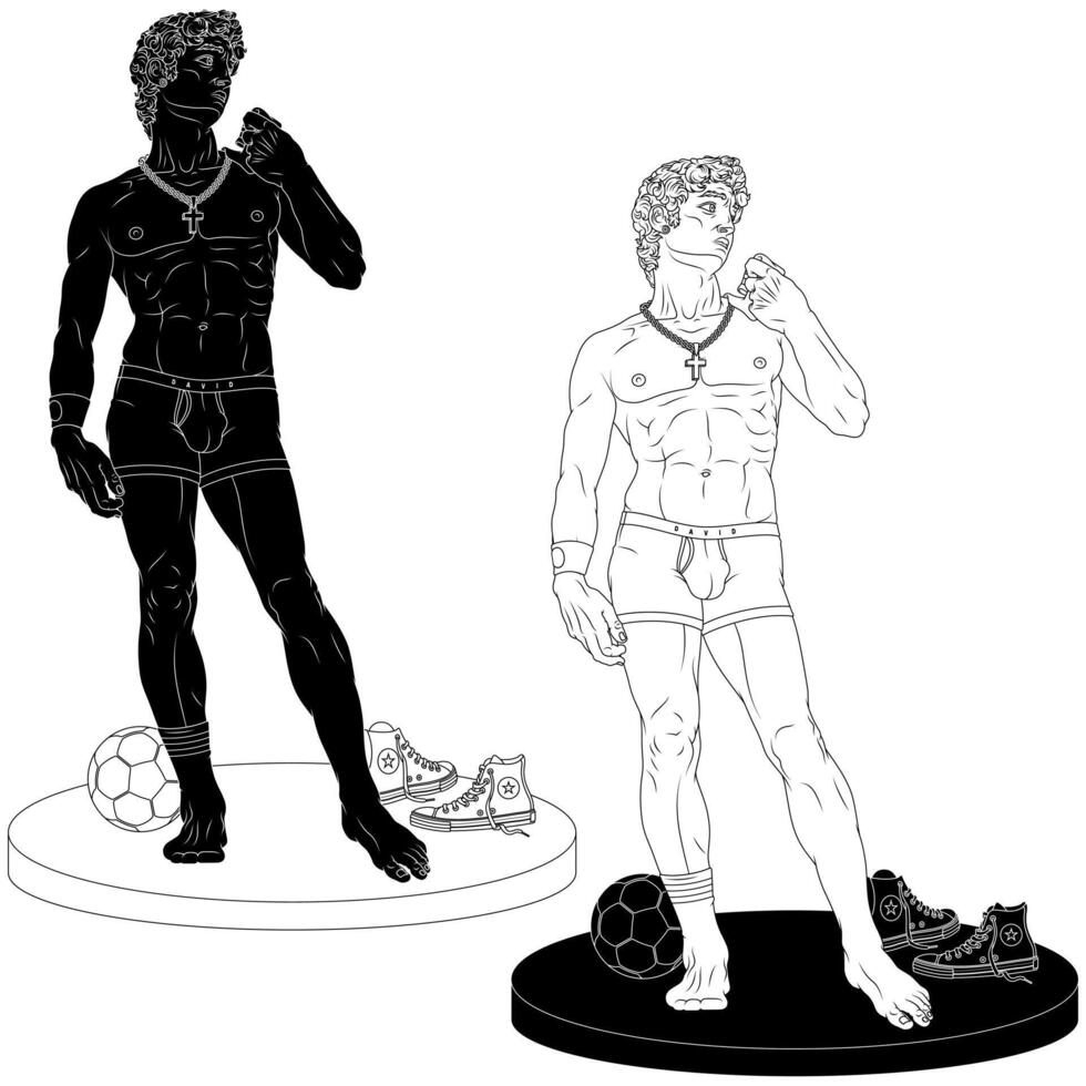 Athletic young man strikes a statue like pose in sportswear against a neutral backdrop vector