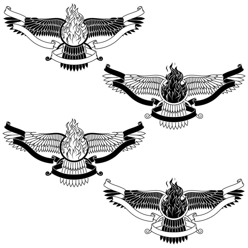 The Faravahar, Zoroaster's winged solar disk, depicted with sacred fire and symbolic ribbons vector