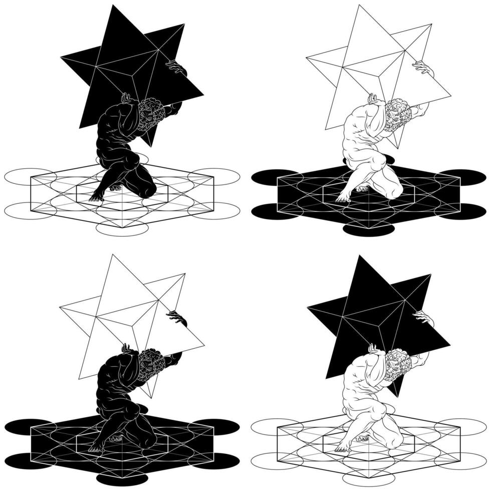 Titan Atlas with Metatron and Merkaba geometry symbol vector