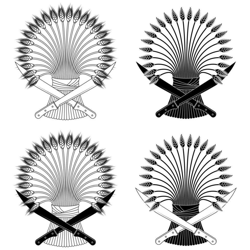 Wheat sheaf and machetes as a powerful symbol of the annual harvest and its significance vector