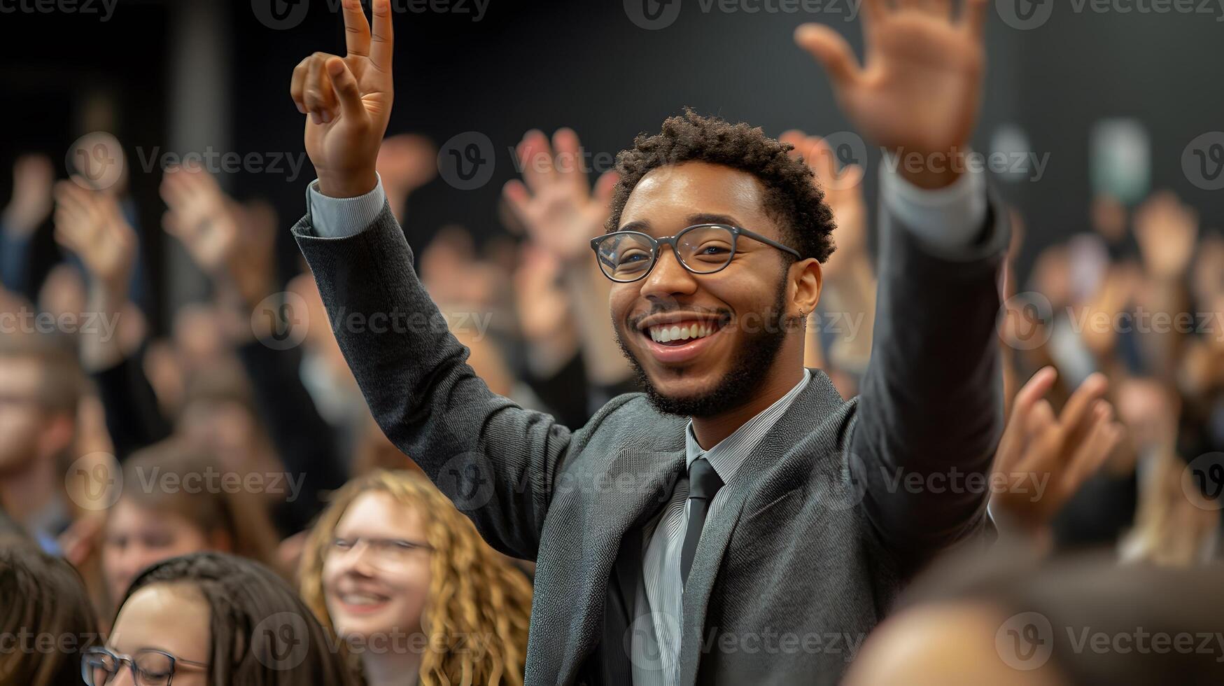 Friendly coworkers high-fiving in a vibrant business environment photo