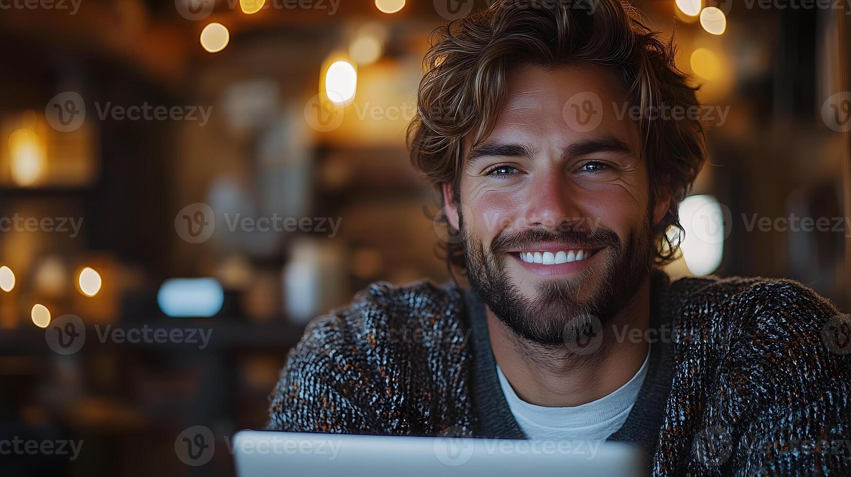 Confident worker enjoying freedom and productivity while working from home with a smile illustration photo