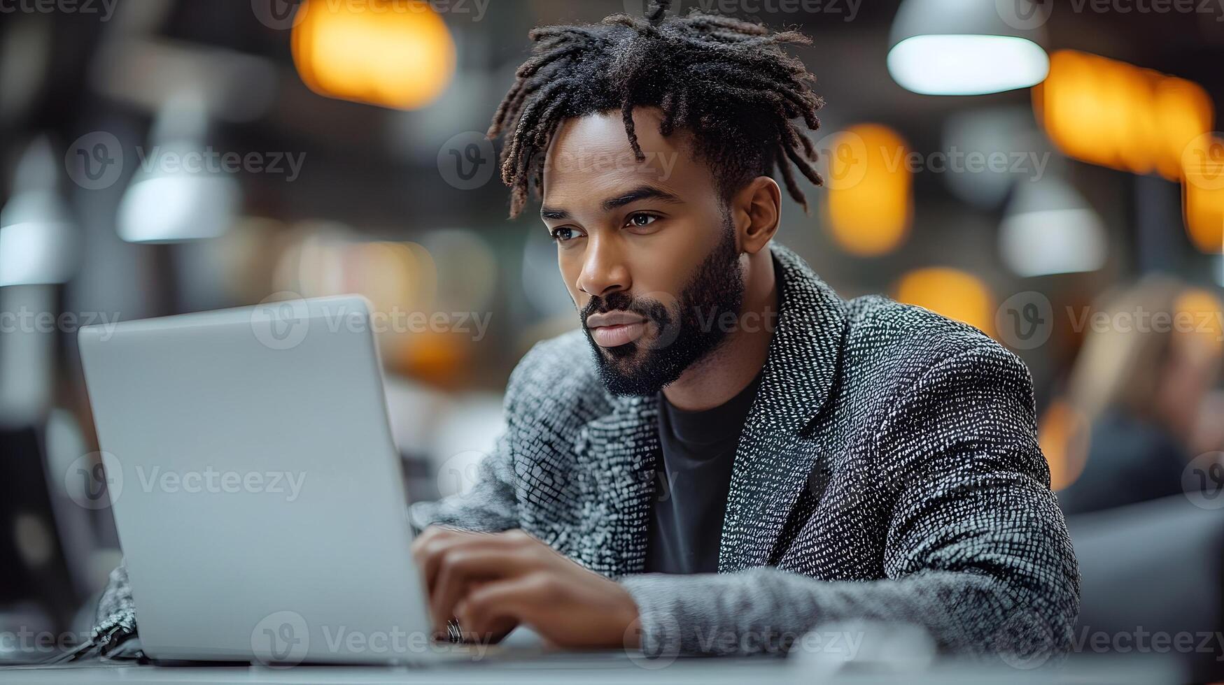 Entrepreneur using cloud-based analytics software seamless data processing modern business growth photo