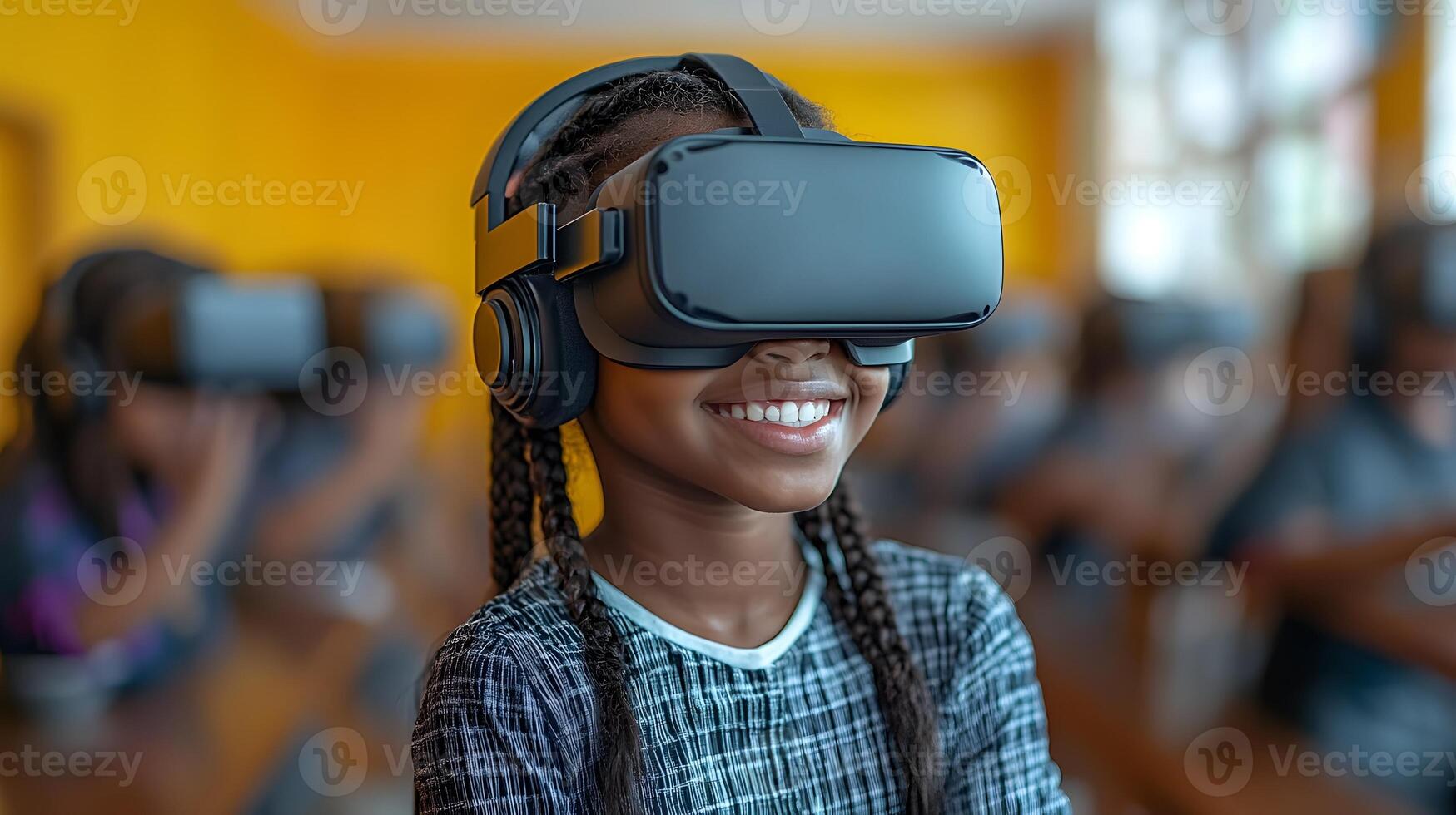 Virtual reality learning futuristic students using immersive technology interactive education photo