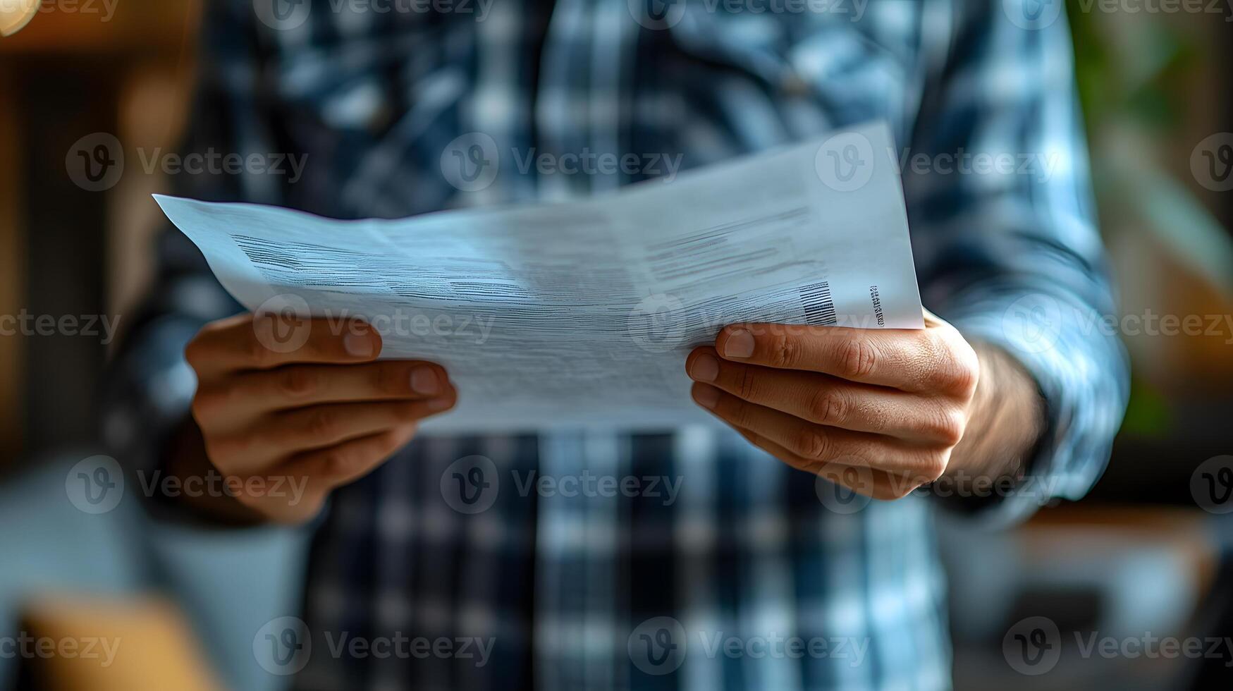 A creative professional holding a printed document with usage rights photo