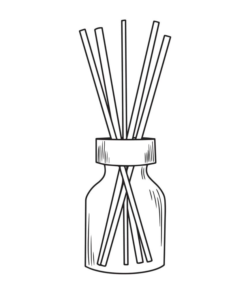 aroma diffuser with sticks. doodle style illustration. home fragrance vector