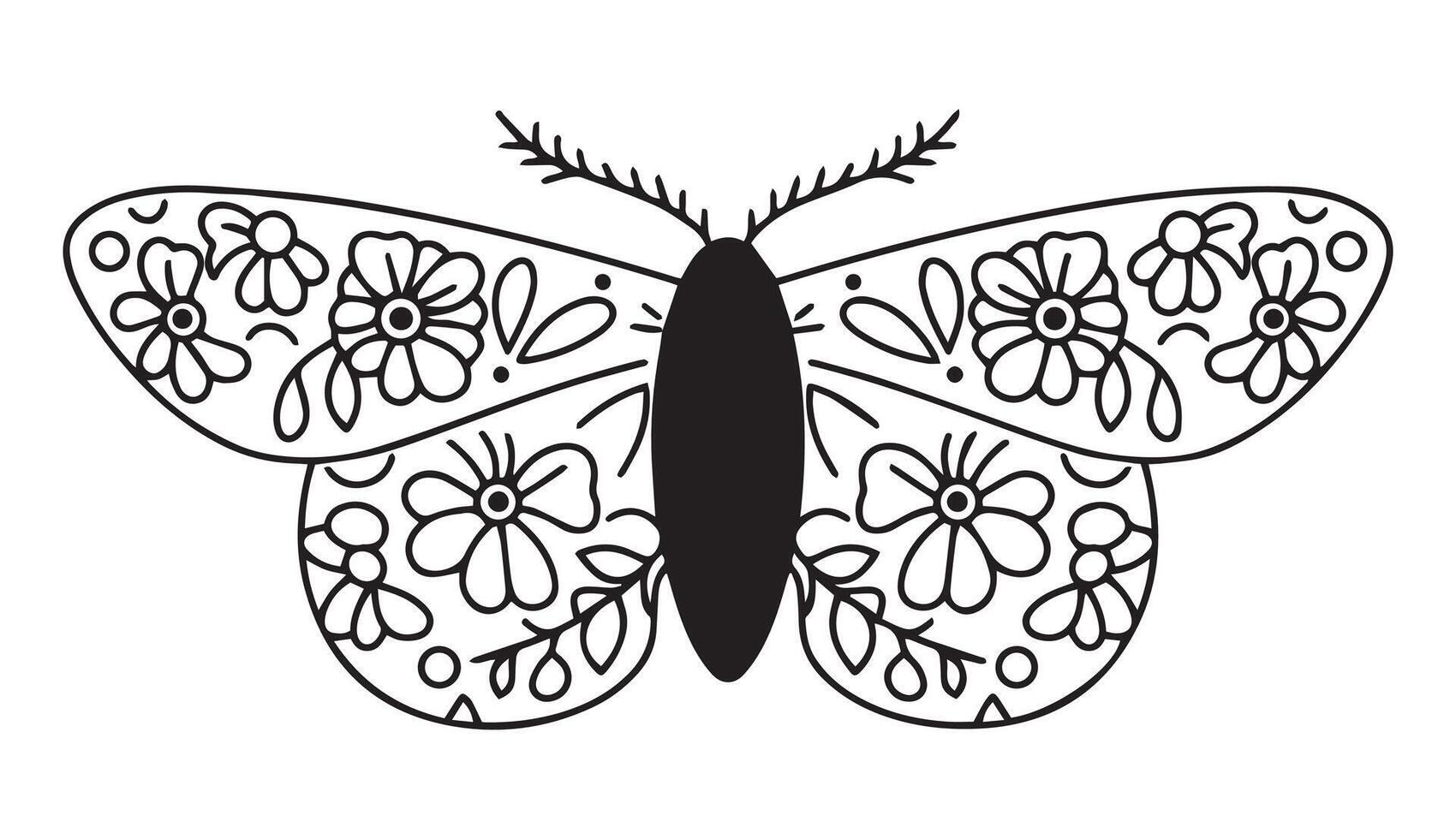 mystical butterfly in boho style. sketch illustration. vector
