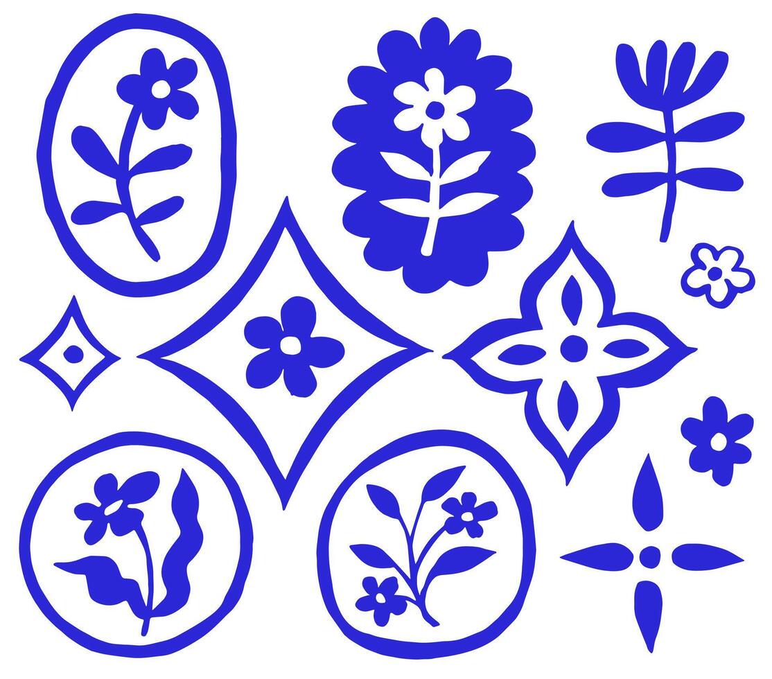 Set of blue frames with ornaments and flowers, elegant illustration. vector