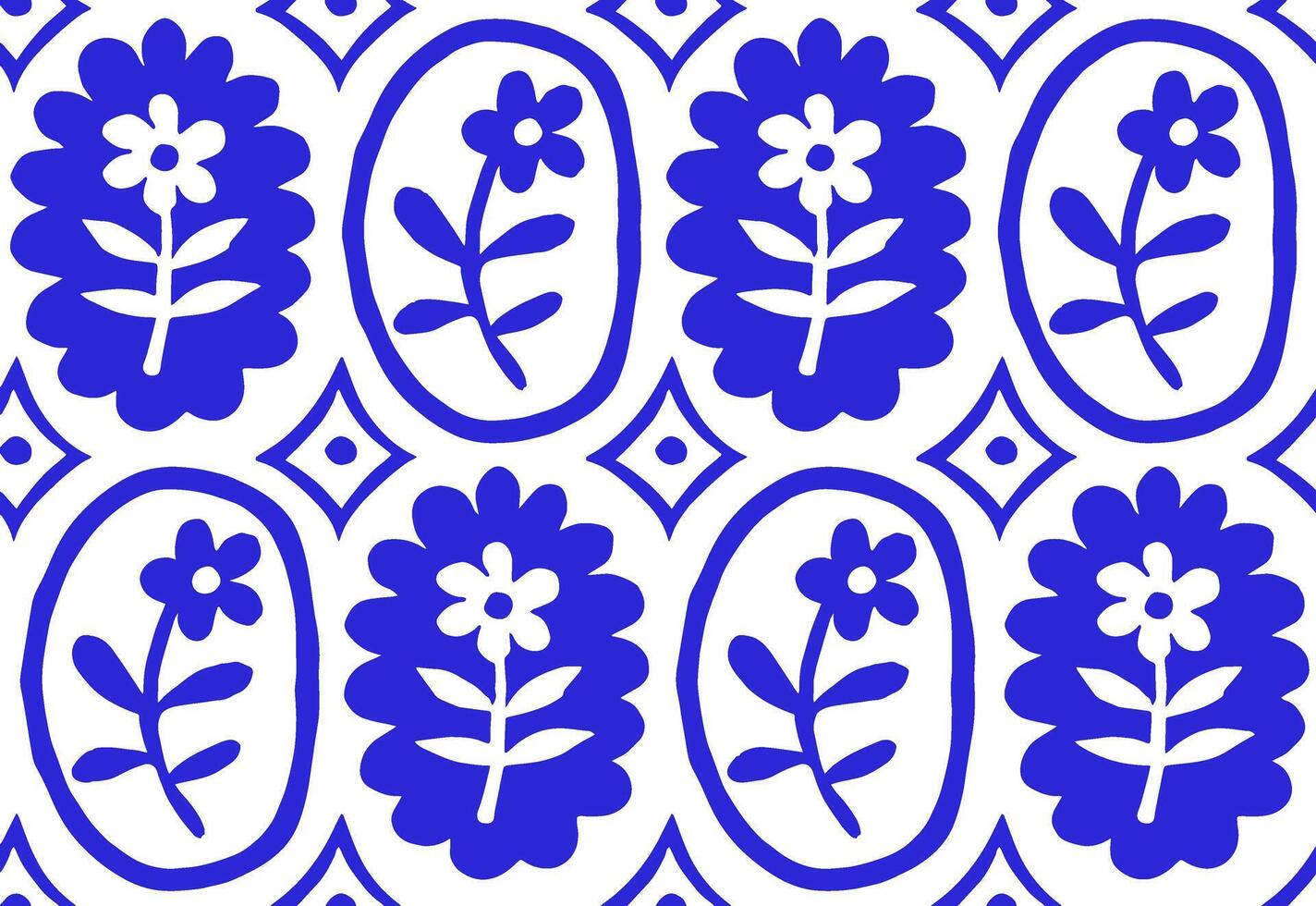Seamless pattern with blue frames and flowers. retro print for wallpaper and textile vector