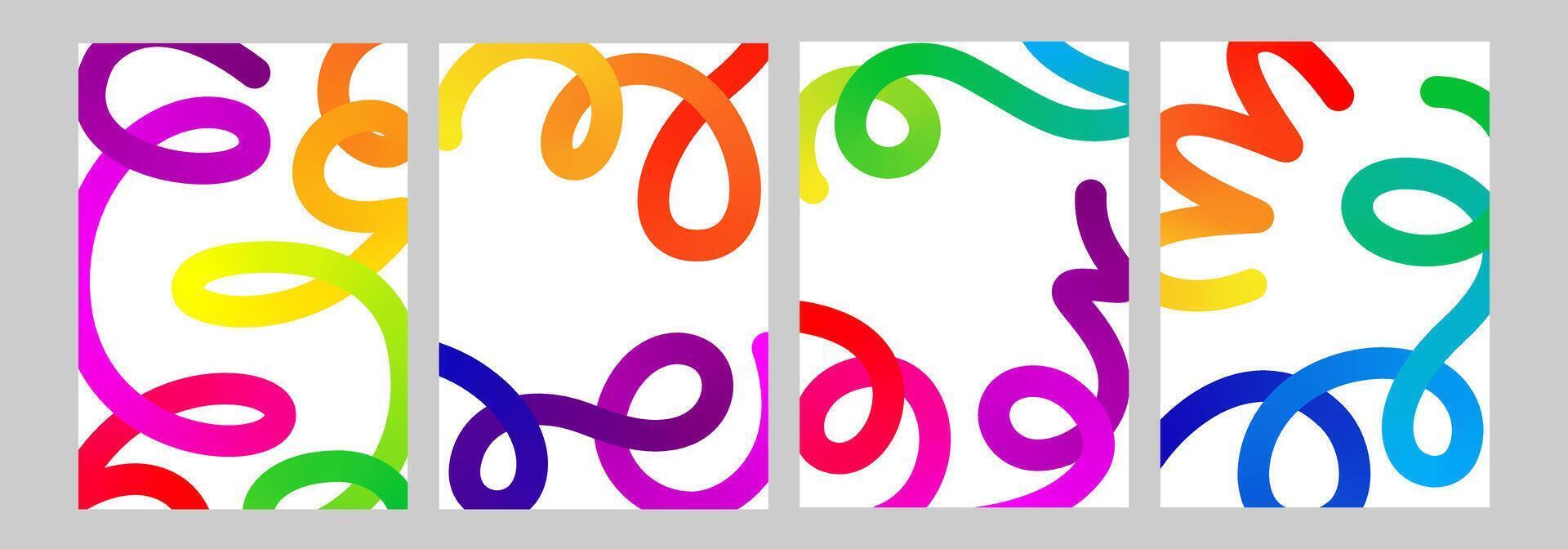 Abstract line, color shape gradient curvy object background. 3d graphic pattern arow element. Happy birthday confetti curly waves design. Thick fluid liquid paint change path. Long spiral swirl vector