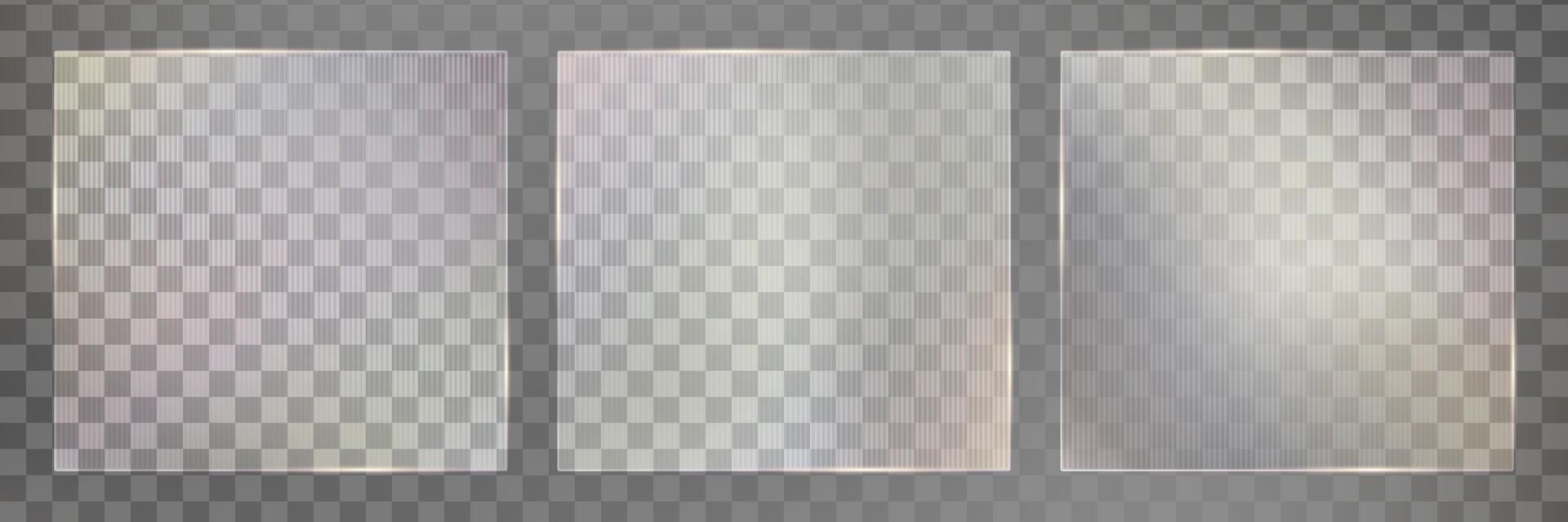 Acrylic ribbed glass effect. rectangular frame for plexiglass plate. Glossy pattern of vertical wavy lines. Plastic glowing striped texture of frosted crystal shine panel. vector