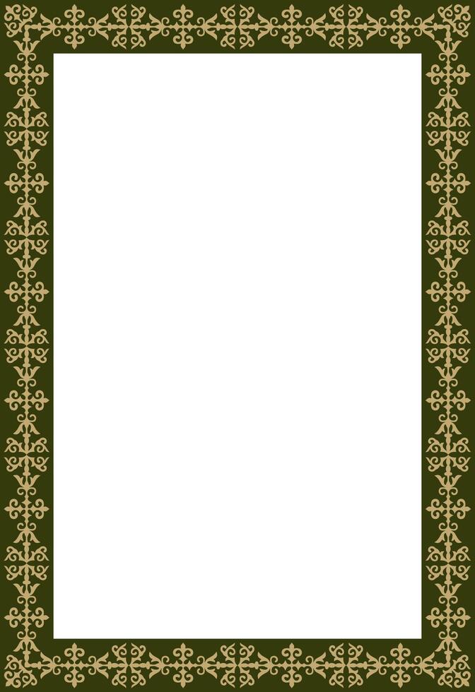 gold with green square Kazakh national ornament. Ethnic pattern of peoples of Great Steppe, vector