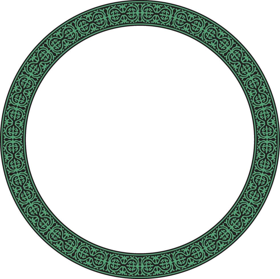 green and black round Kazakh national ornament. Ethnic pattern of the peoples of the Great Steppe, Mongols, Kyrgyz, Kalmyks, Buryats. circle, frame border vector