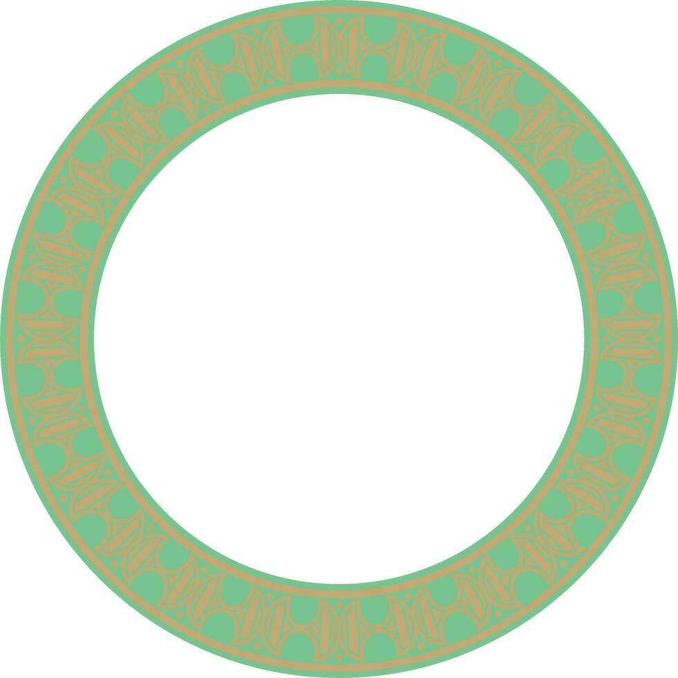 round European gold with green ornament. Endless pattern, circle, ring of the Middle Ages. Revival border. Decorations of palaces and church vector