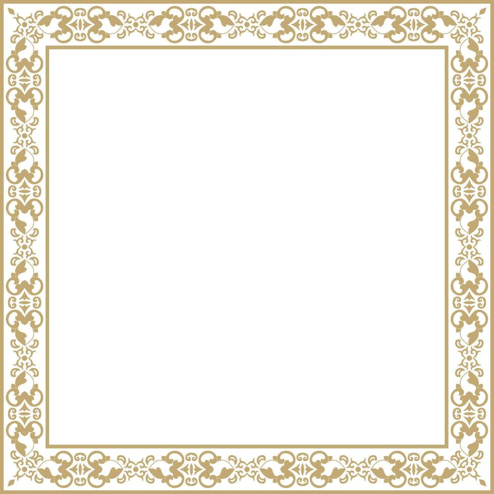 square gold ancient Russian ornament. Slavic rectangle, border, frame. Painting of the royal chamber vector