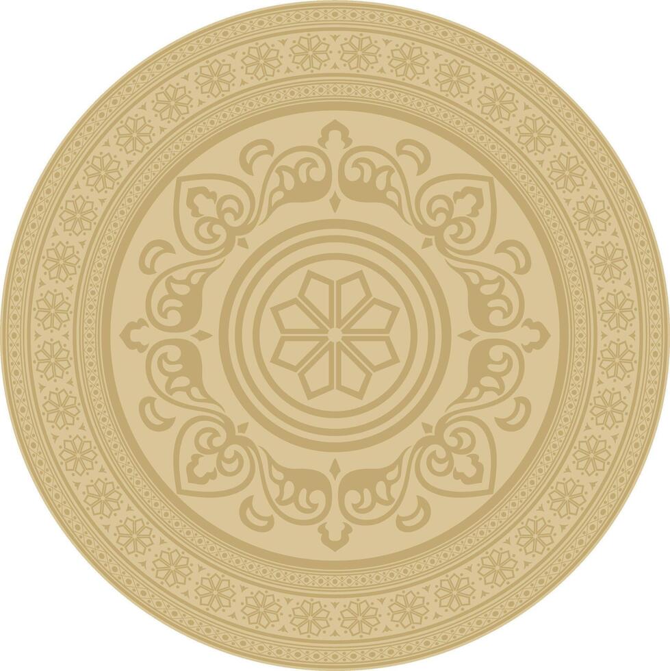 round gold ancient Russian ornament. Slavic border, frame. Circle, ring. Painting of royal chambers. vector