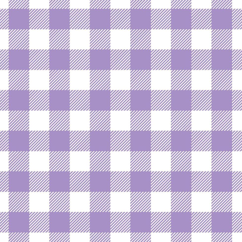 Purple Gingham Checkered Pattern. Textile design of textured plaid. Checkered fabric pattern swatch for print, tartan, gift wrap, textiles, checkered background for tablecloth. Stripes crossed texture vector