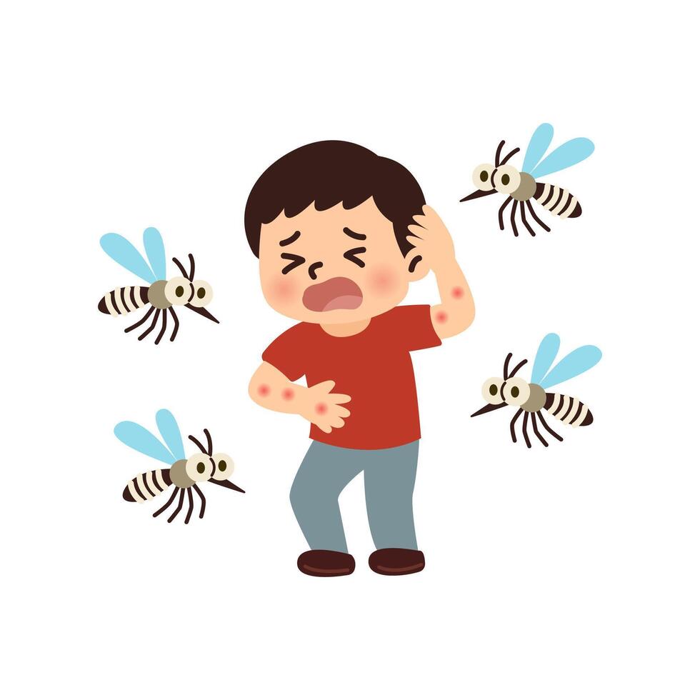 mosquito bite boy. dengue fever concept. vector