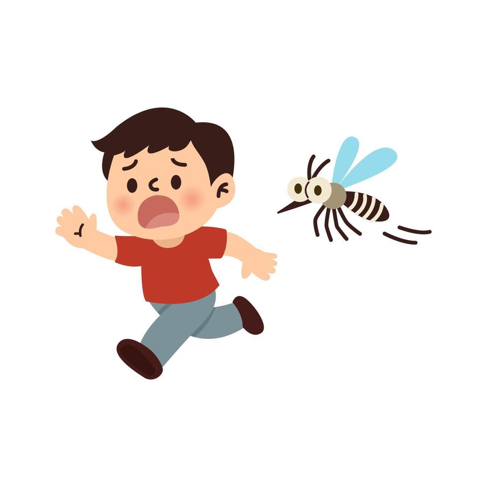 mosquito bite. dengue fever concept. boy run vector