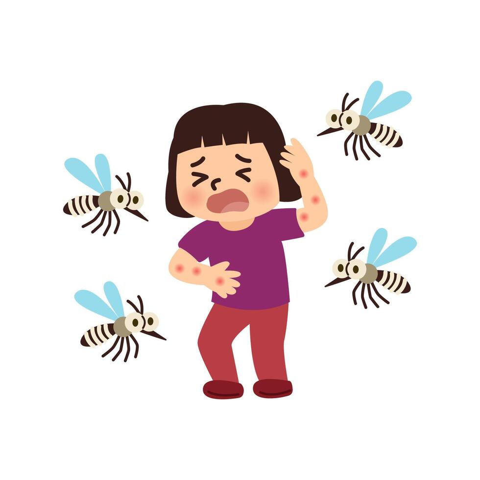 mosquito bite girl. dengue fever concept vector