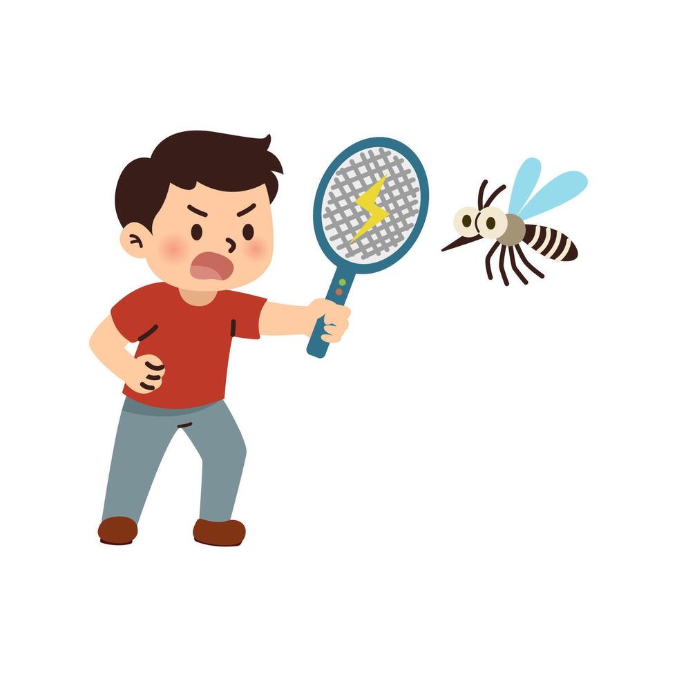 boy hit mosquito. dengue fever concept vector