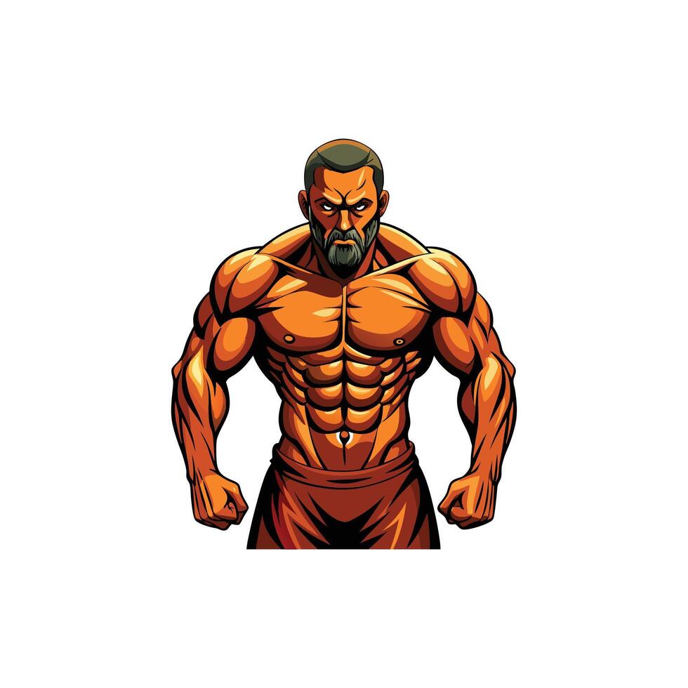 Strength Defined Flexing Bodybuilder Illustration Art vector