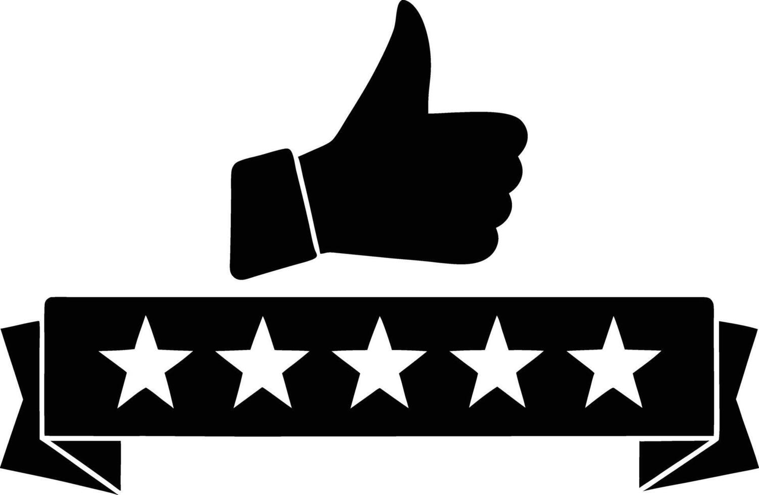 Five Star Rating with Thumbs Up Icon Black and White Graphic vector