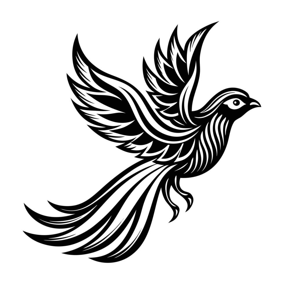 Ornate Black and White Bird in Flight Design vector