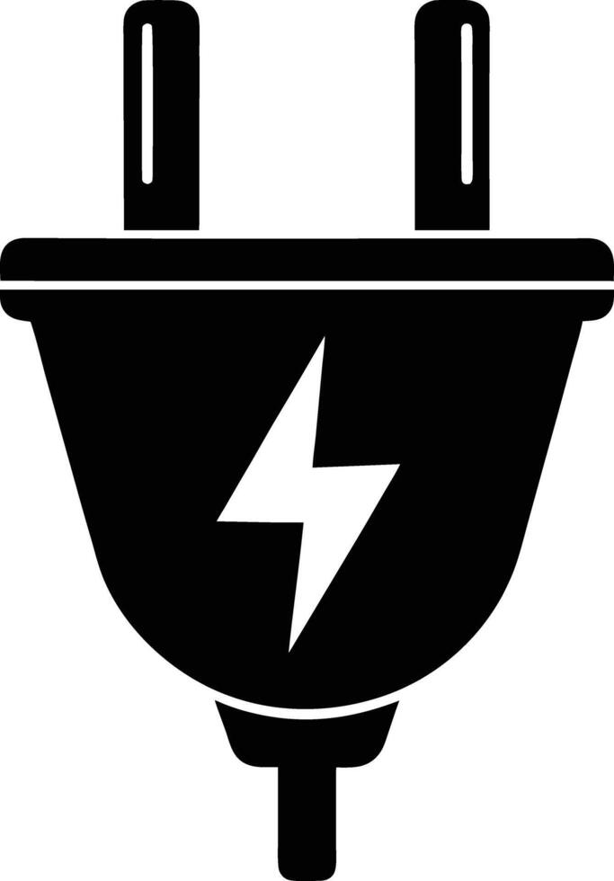 Simple Black Electric Plug Icon with Lightning Bolt Graphic vector