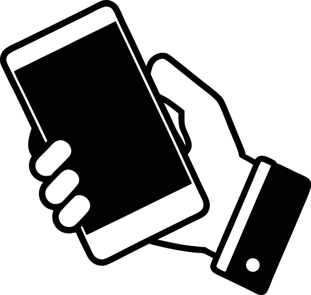 Hand Holding Smartphone Black and White Icon Illustration vector
