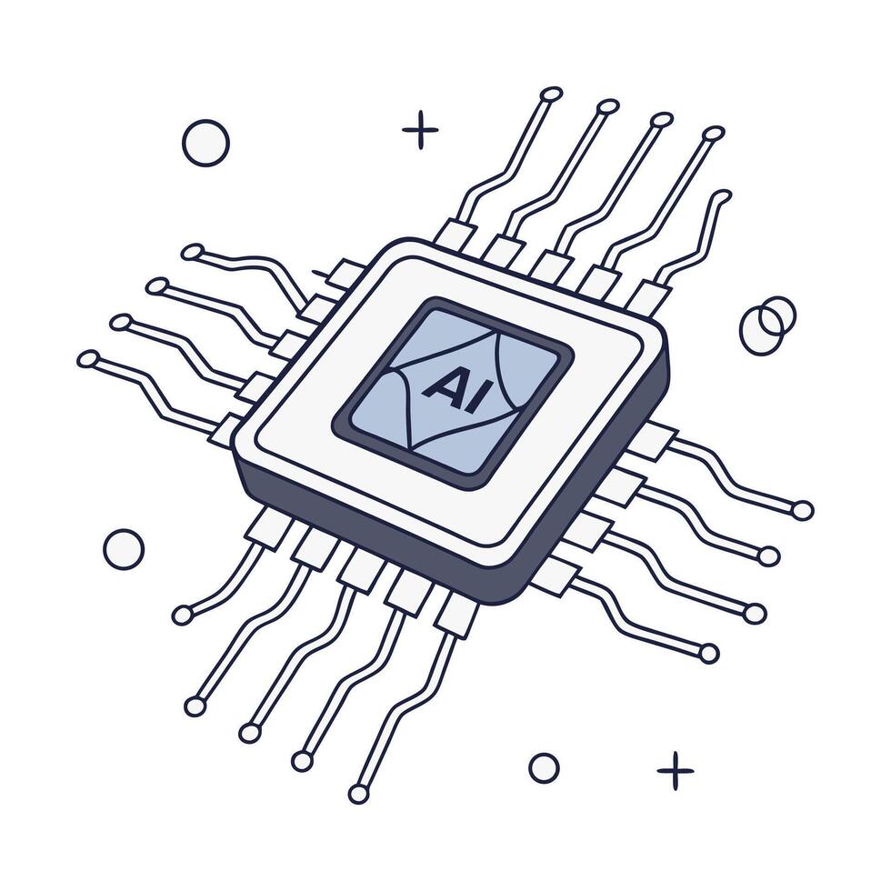 Isometric Illustration of AI Microchip with Connections vector