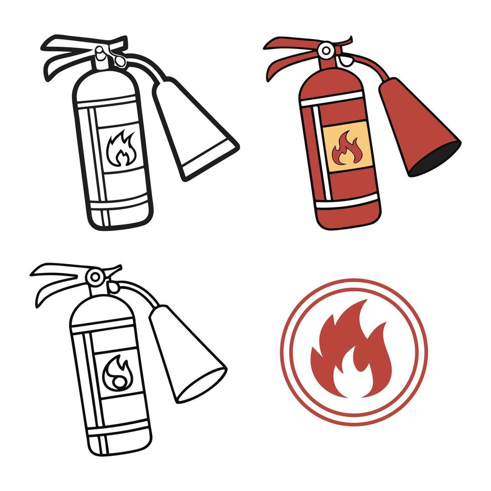 Fire Extinguisher Icons Set Line Art and Color vector