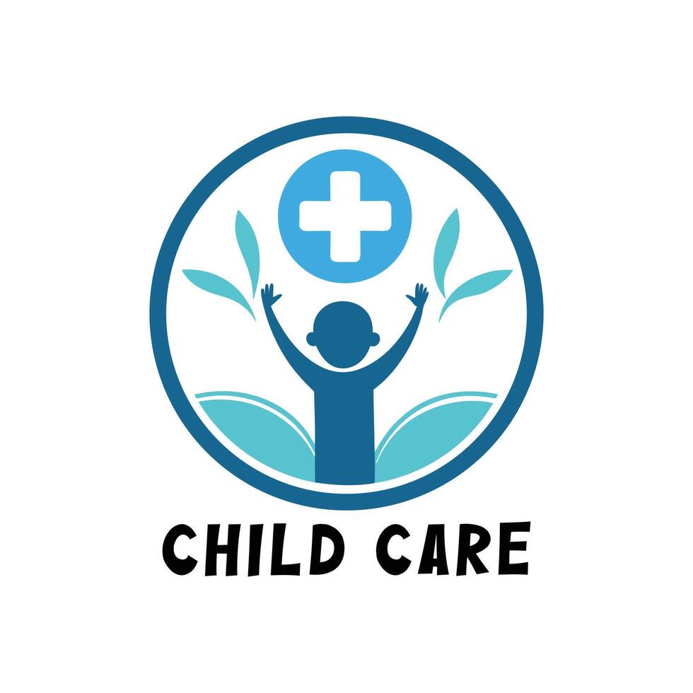 Child Care Logo Design with Medical Cross and Happy Child vector