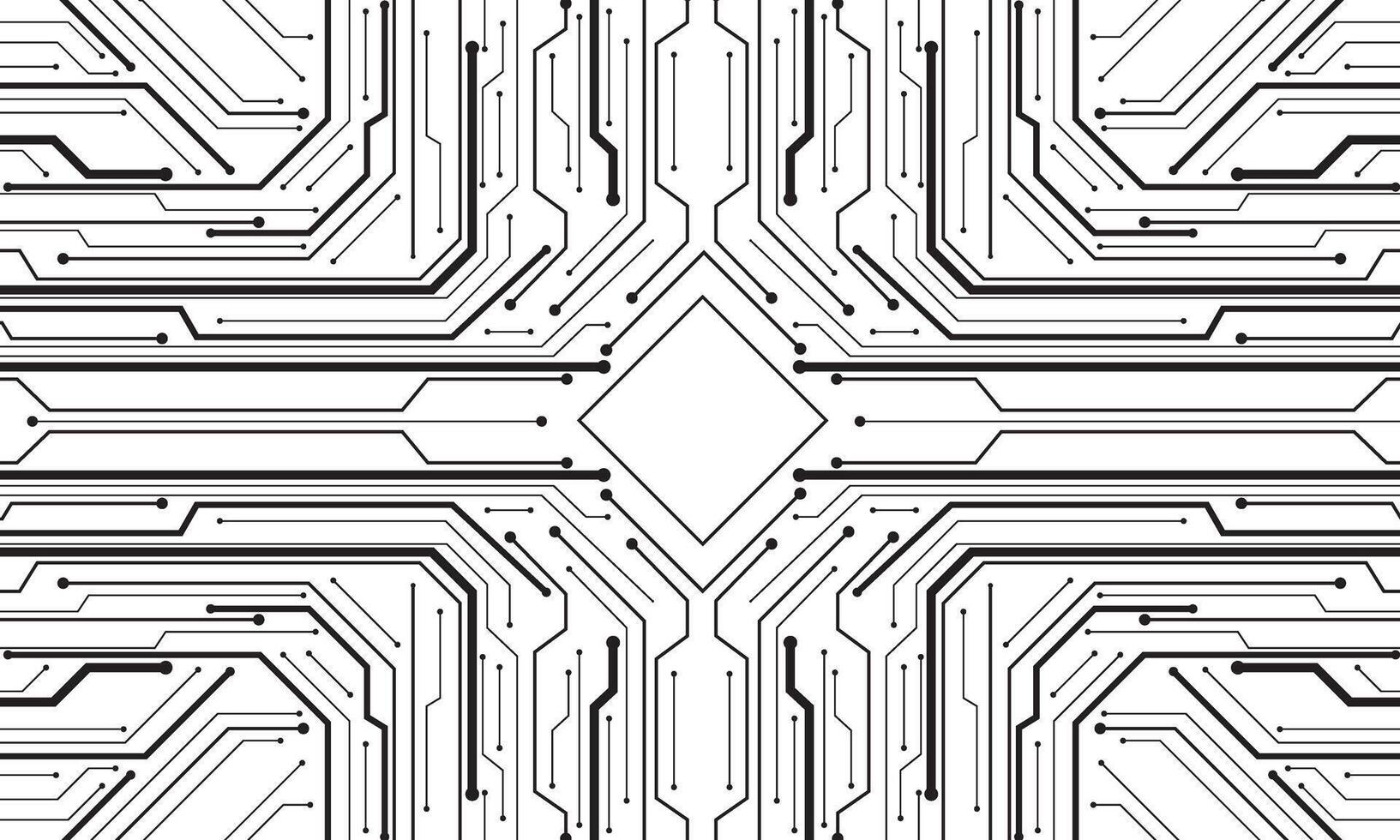 Abstract black circuit board technology connected lines electronics elements computer motherboard chip processor semiconductor digital white background vector