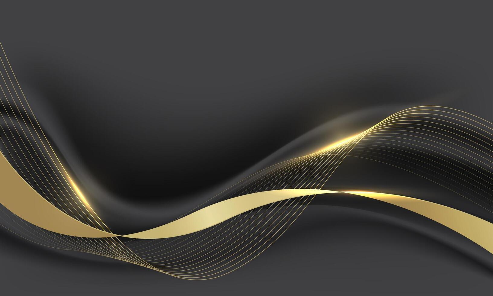 Abstract gold black ribbon curve overlap grey luxury background vector