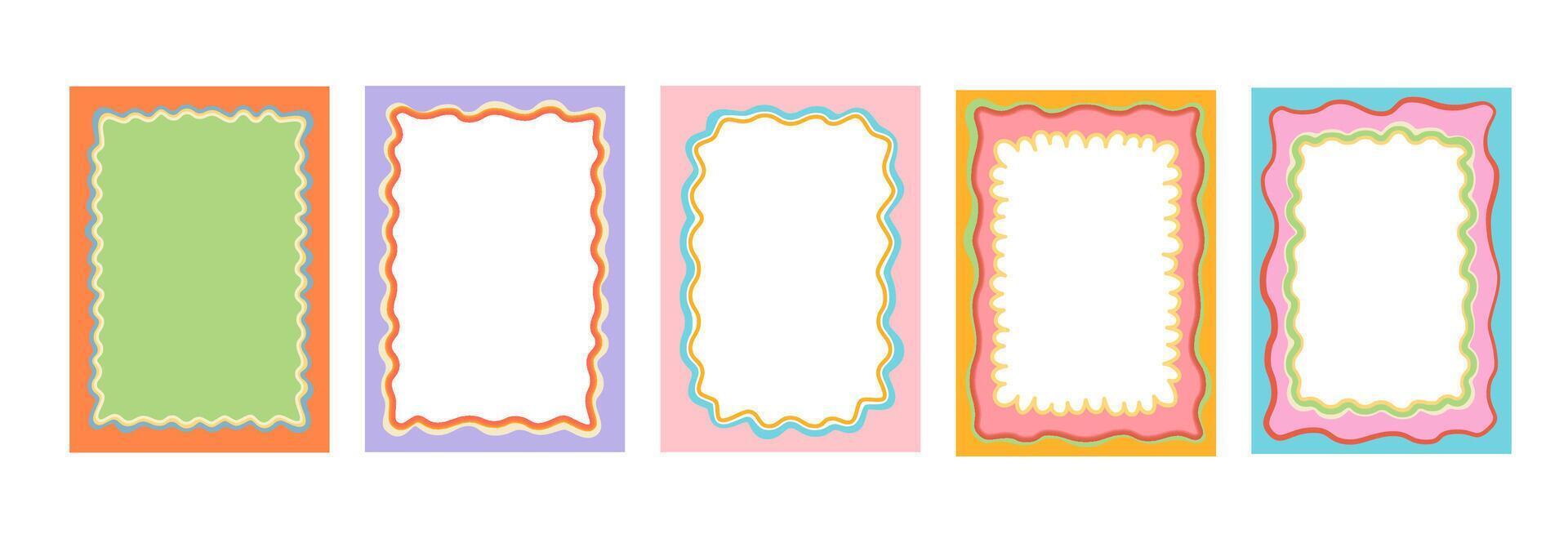 Color groovy scallop Y2K frames retro wavy borders vector