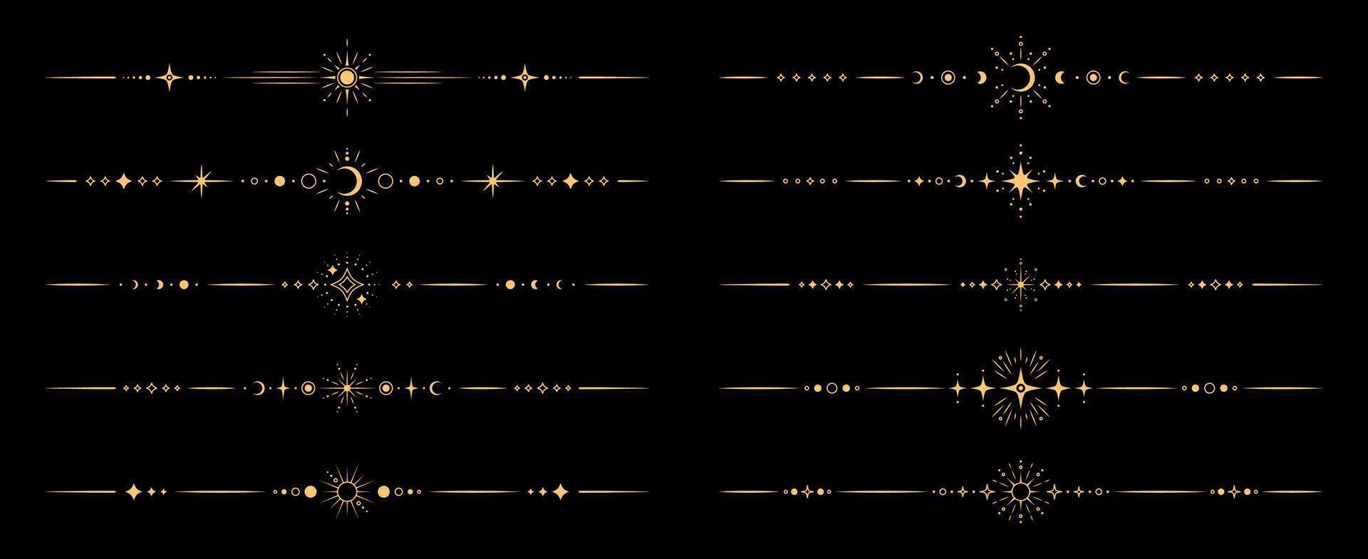 Esoteric magic celestial divider border set vector