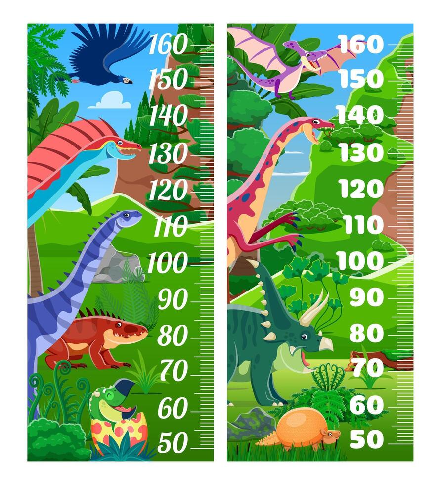 Kids height chart ruler with dinosaurs reptiles vector