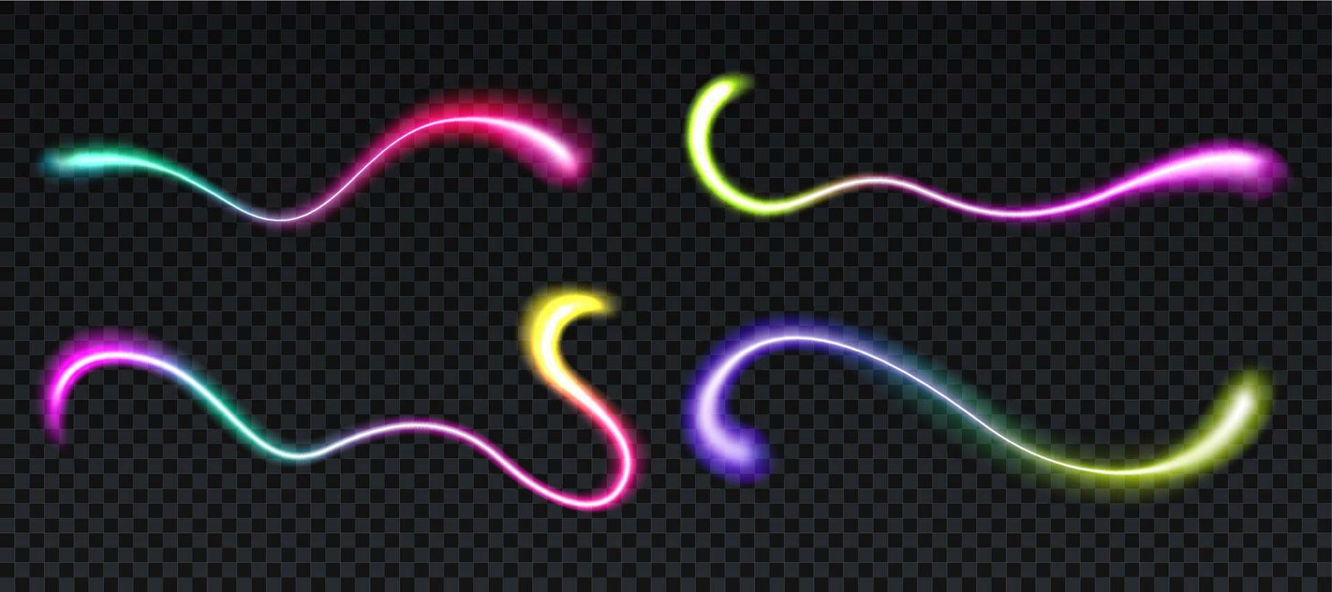 Neon light wave lines set of glowing light vector