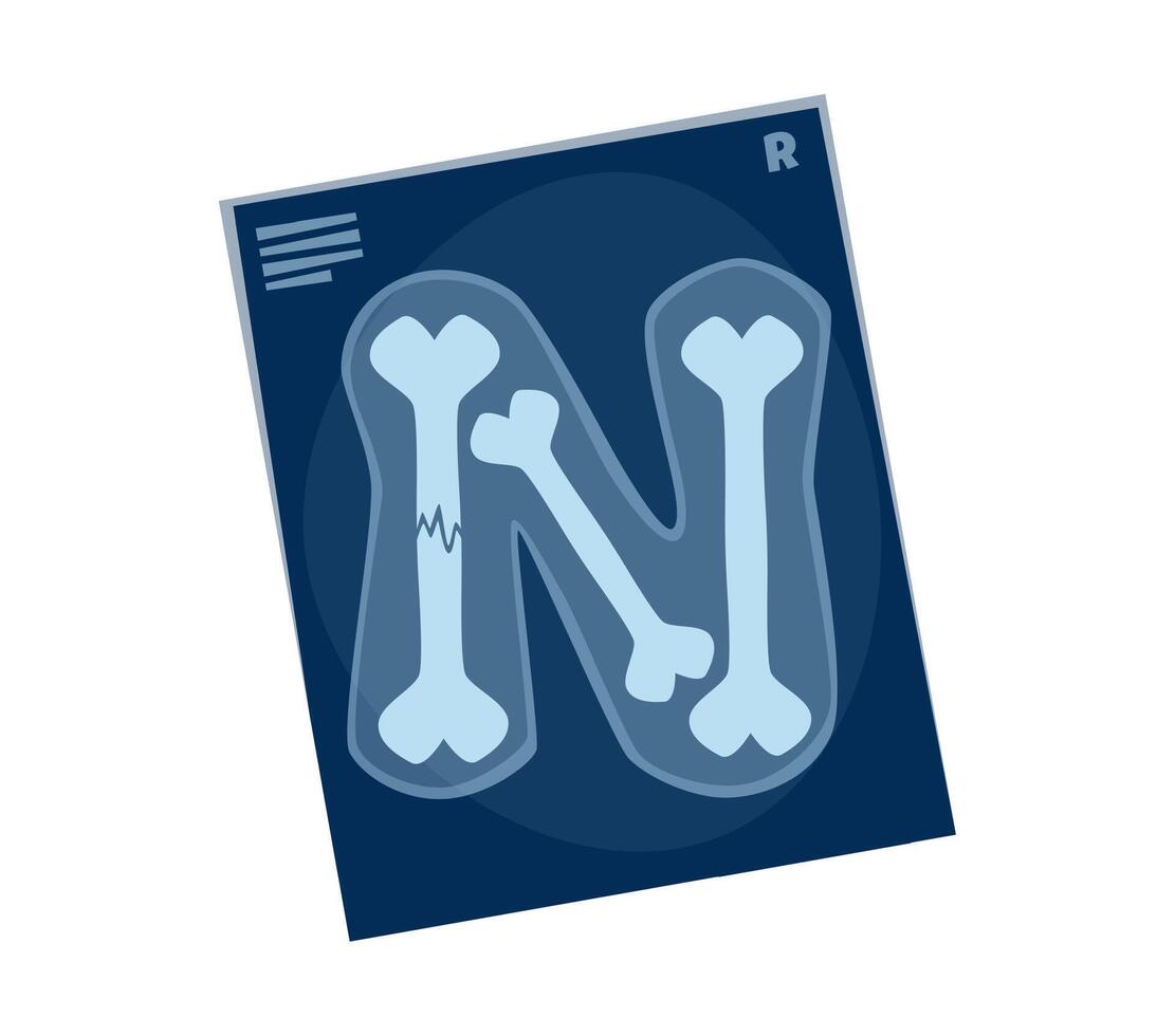 Healthcare cartoon font bones X-ray letter N vector