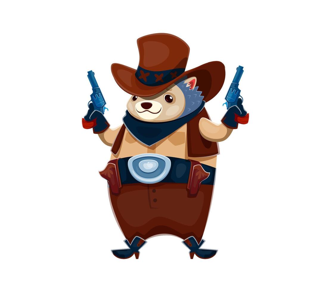 Hedgehog cowboy, Western sheriff or robber bandit vector
