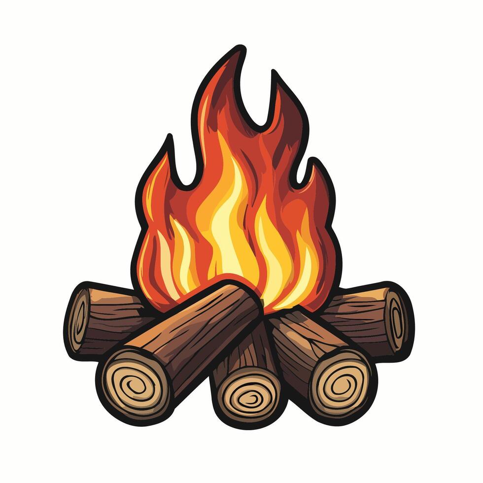 Campfire With Burning Logs And Flame vector