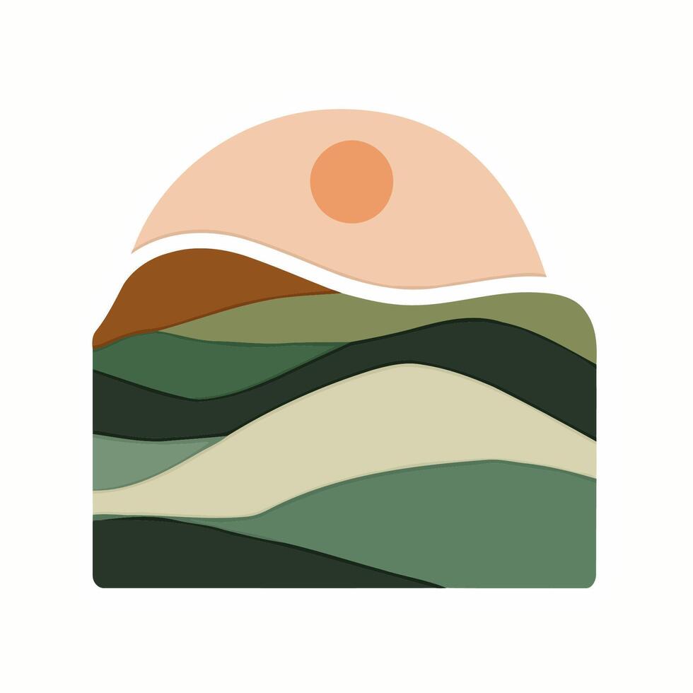 Abstract Hills Landscape With Rising Sun vector